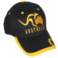Cap Australia- Australia Map Kangaroo Black & Gold Design
