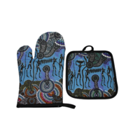 Oven Mitt and Pot Holder Set Aboriginal Design - Hunter & Gather Reef - Colin Jones