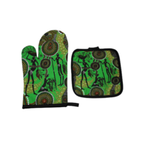 Oven Mitt and Pot Holder Set Aboriginal Design - Hunter & Gather Rain forest - Colin Jones