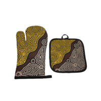 Oven Mitt and Pot Holder Set Aboriginal Design - Fire Country Dreaming Design - Theo (Faye) Nangala Hudson