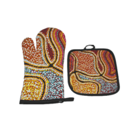 Oven Mitt and Pot Holder Set Aboriginal Design - Snake Dreaming - Valma Nakamarra White